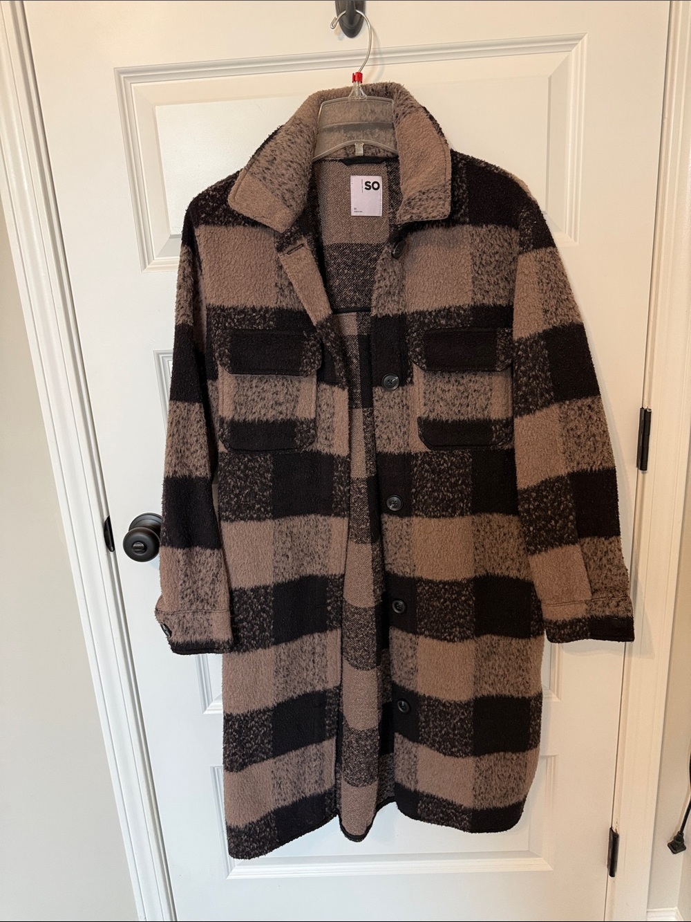 SO Plaid Shacket Coat in Brown and Black